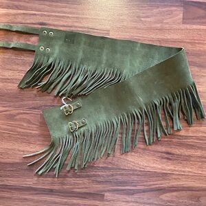 Vintage Green Suede Belt with Fringe